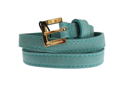 Green Leather Gold Buckle Logo Belt