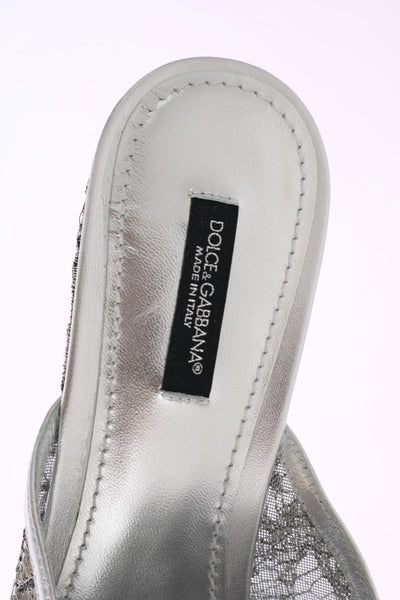 Silver Crystal Lace Flip Flop Wedges Shoes