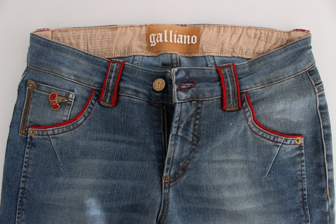 Blue Wash Cotton Blend Slim Fit Cropped Jeans