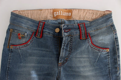 Blue Wash Cotton Blend Slim Fit Cropped Jeans