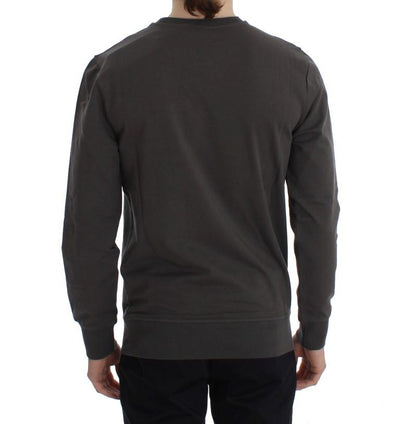 Gray Cotton Stretch Crewneck Pullover Sweater