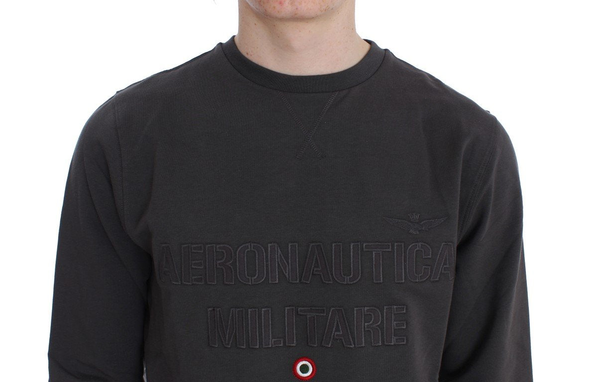 Gray Cotton Stretch Crewneck Pullover Sweater