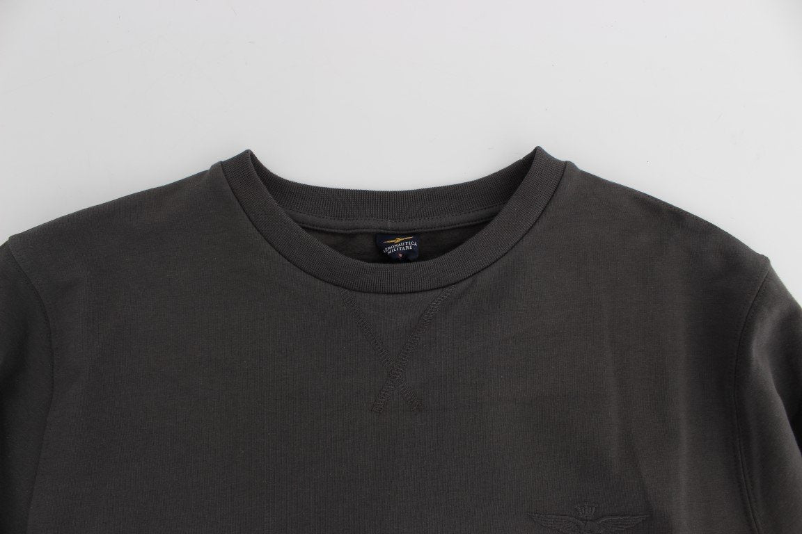 Gray Cotton Stretch Crewneck Pullover Sweater