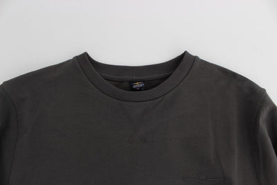Gray Cotton Stretch Crewneck Pullover Sweater