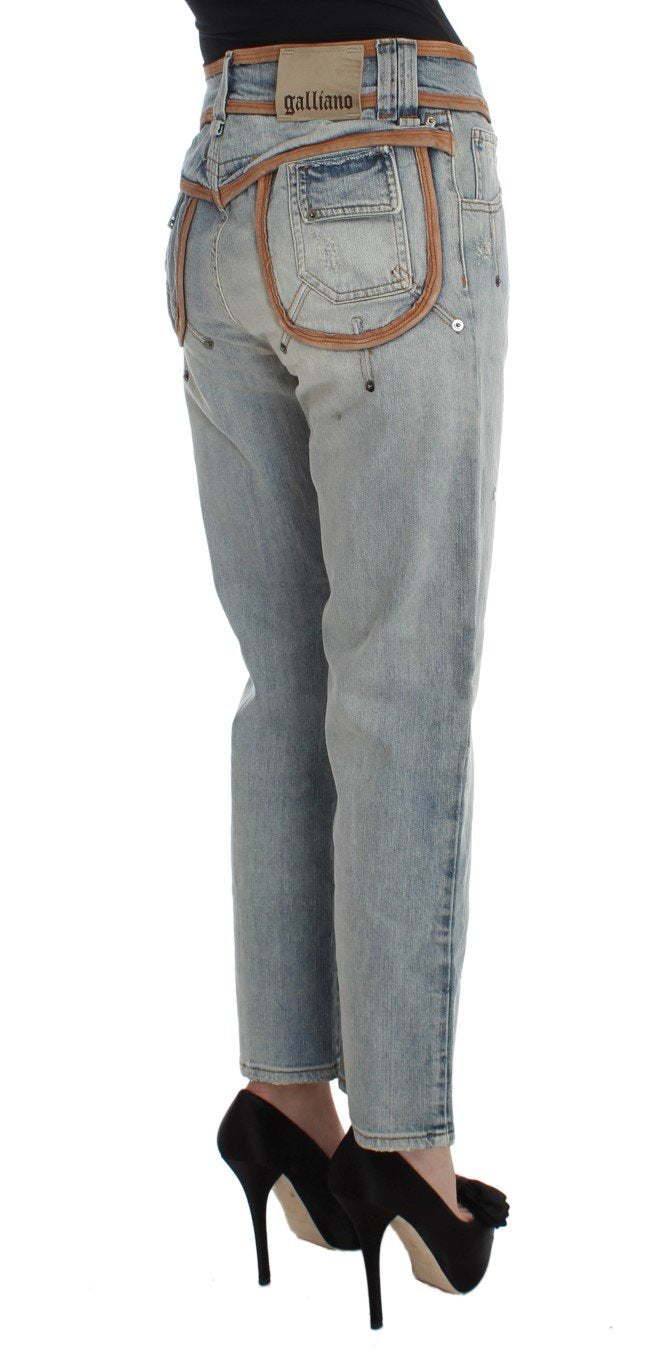 Blue Wash Cotton Boyfriend Fit Cropped Jeans