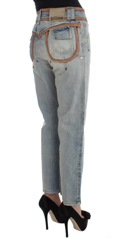 Blue Wash Cotton Boyfriend Fit Cropped Jeans