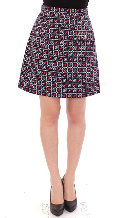 Blue Cotton Sea Motive Waist Skirt