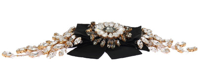 Crystal Gold Brass Floral Black Bow Hair Clip