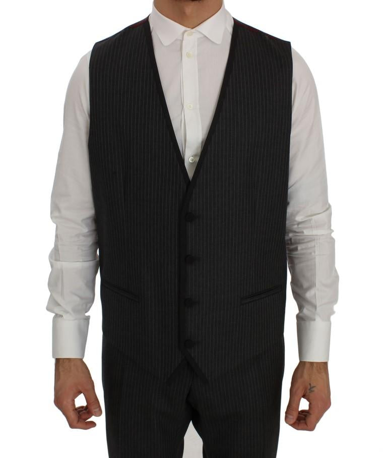 Gray Striped Wool Slim Fit 3 Piece Suit