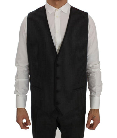 Gray Striped Wool Slim Fit 3 Piece Suit