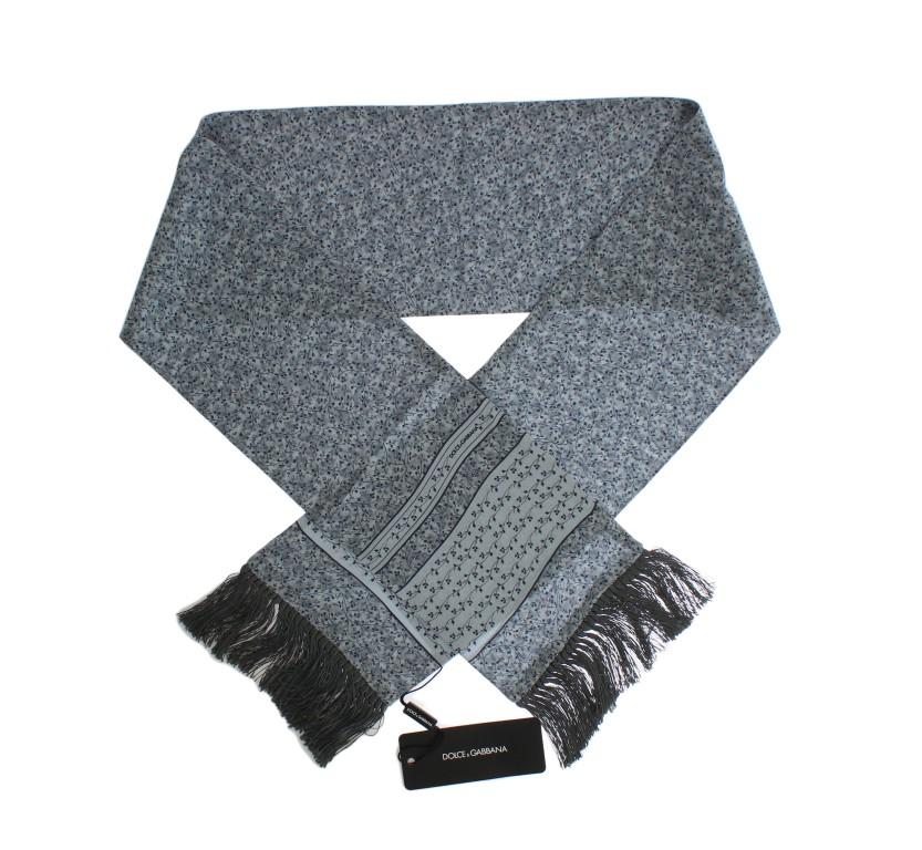 Gray Silk Leaves Pattern Scarf