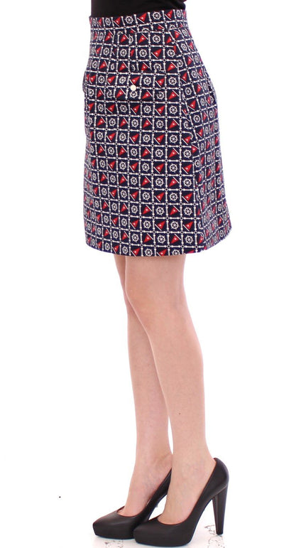 Blue Cotton Sea Motive Waist Skirt