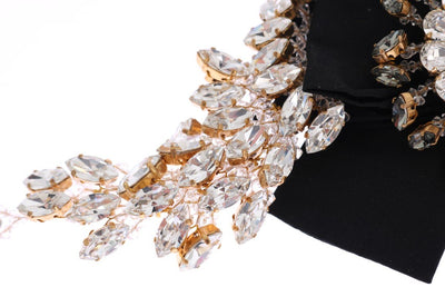 Crystal Gold Brass Floral Black Bow Hair Clip