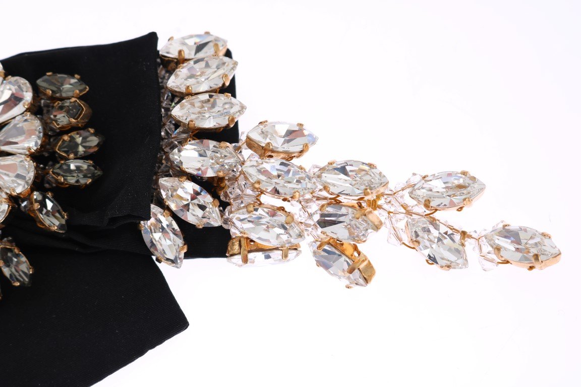 Crystal Gold Brass Floral Black Bow Hair Clip