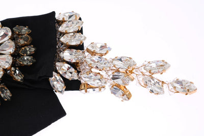 Crystal Gold Brass Floral Black Bow Hair Clip