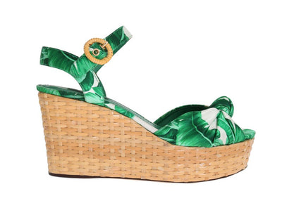 Green Banana Leaf Wedges Platform Sandals