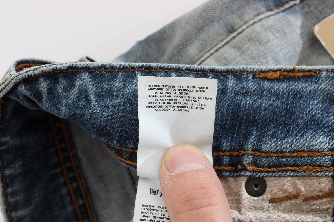Blue Wash Cotton Blend Slim Fit Jeans