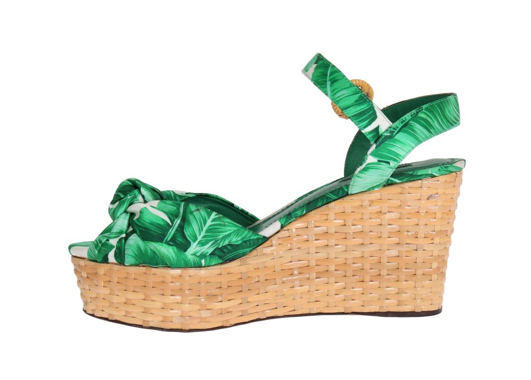 Green Banana Leaf Wedges Platform Sandals