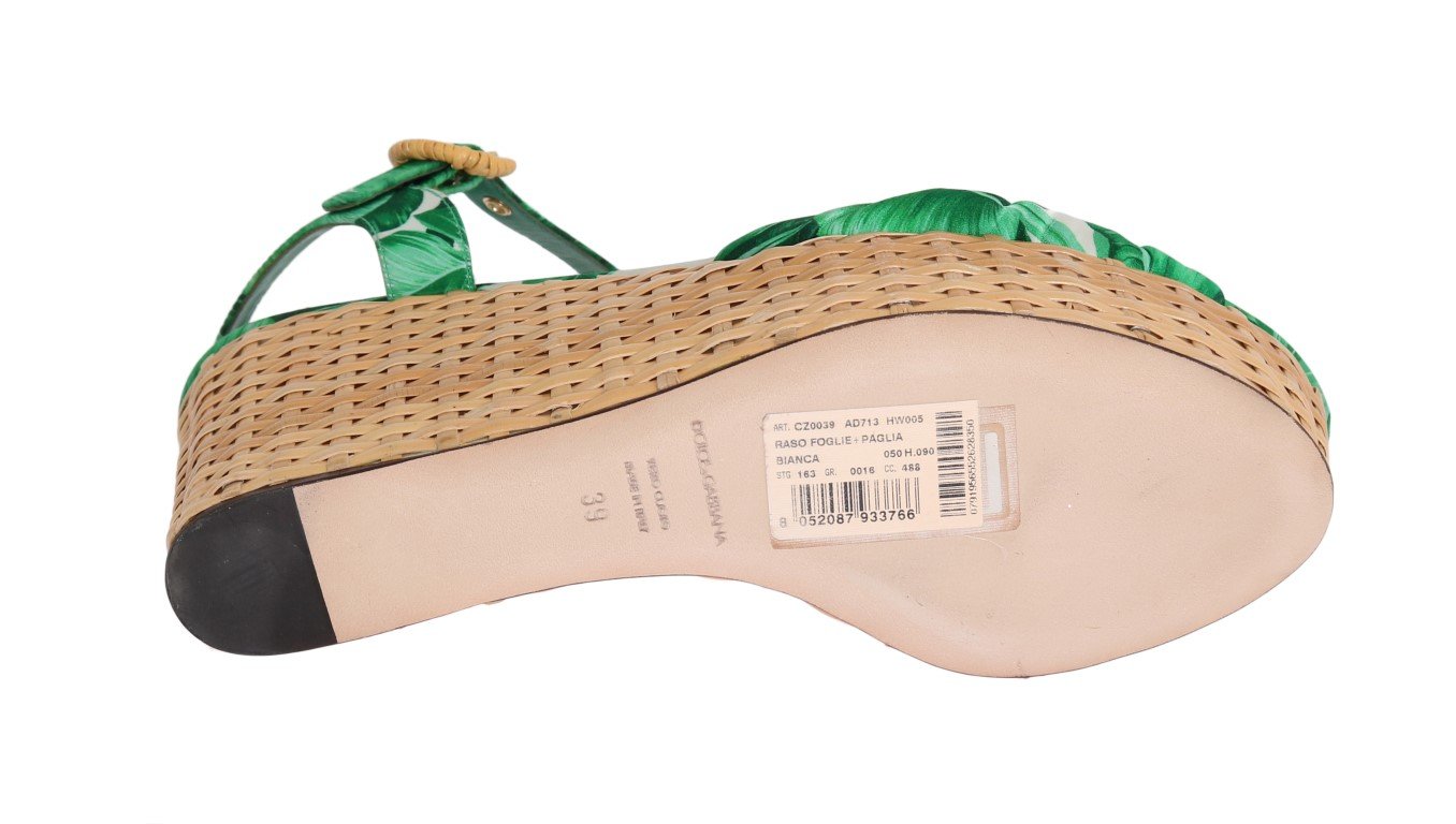 Green Banana Leaf Wedges Platform Sandals