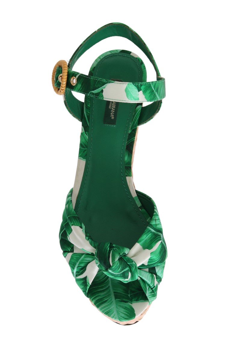 Green Banana Leaf Wedges Platform Sandals