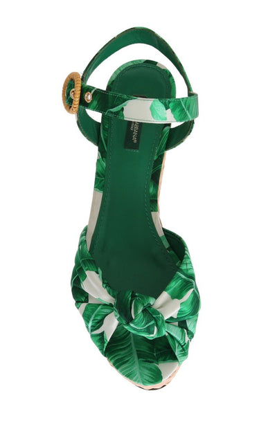 Green Banana Leaf Wedges Platform Sandals