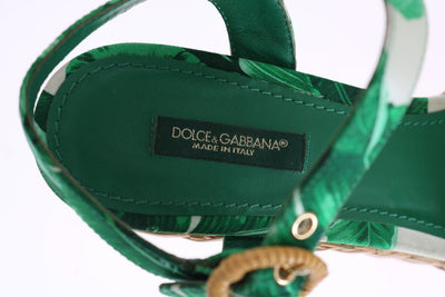 Green Banana Leaf Wedges Platform Sandals