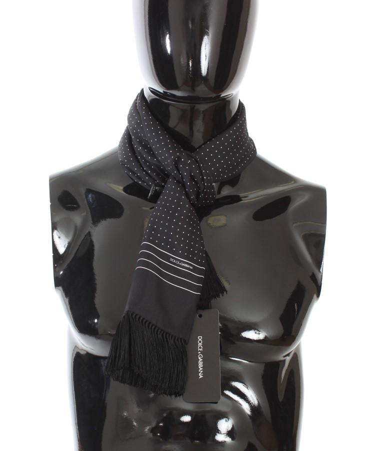 Black Silk Polka Dot Shawl Scarf