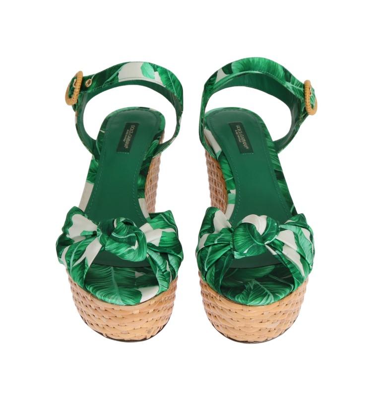 Green Banana Leaf Wedges Platform Sandals