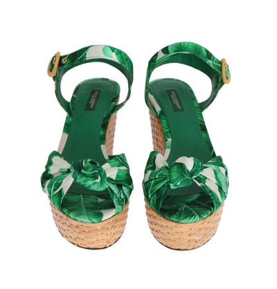 Green Banana Leaf Wedges Platform Sandals