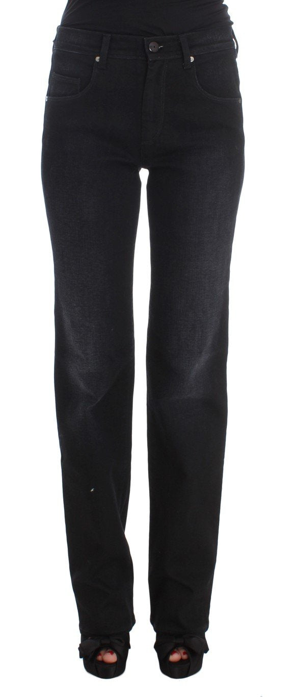 Dark Blue Cotton Blend Bootcut Jeans