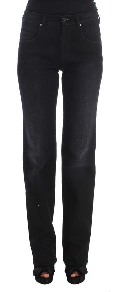 Dark Blue Cotton Blend Bootcut Jeans