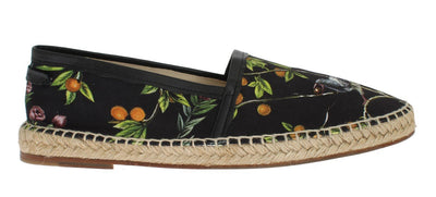 Black Canvas Bird Pattern Espadrilles