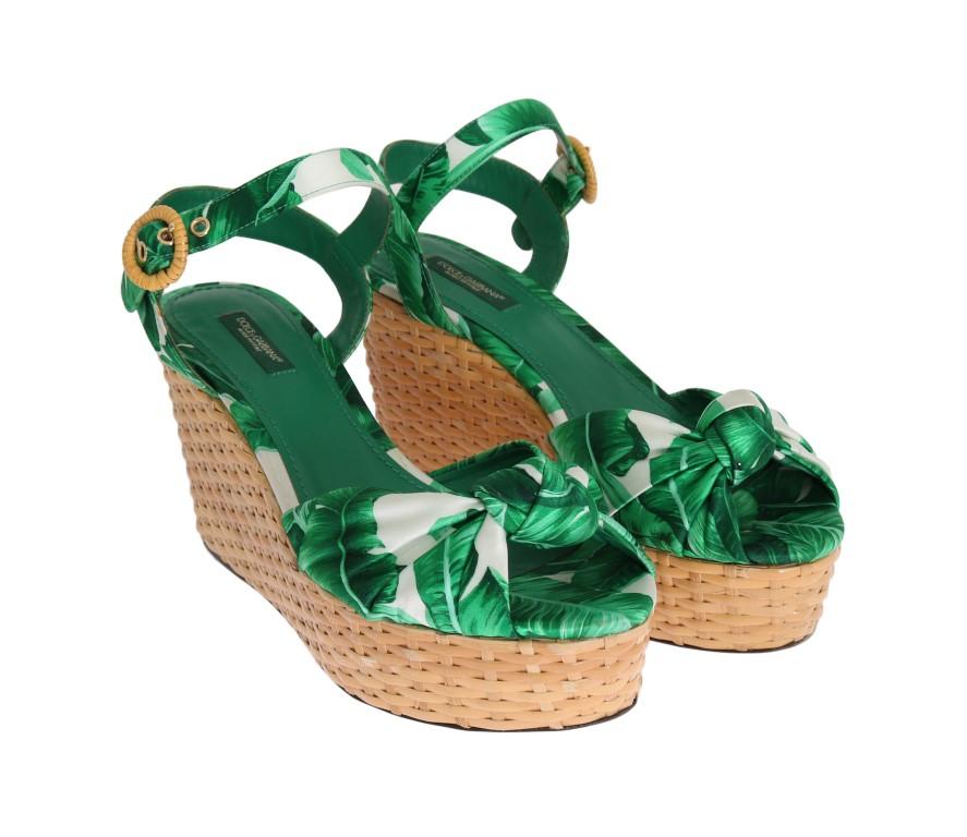 Green Banana Leaf Wedges Platform Sandals