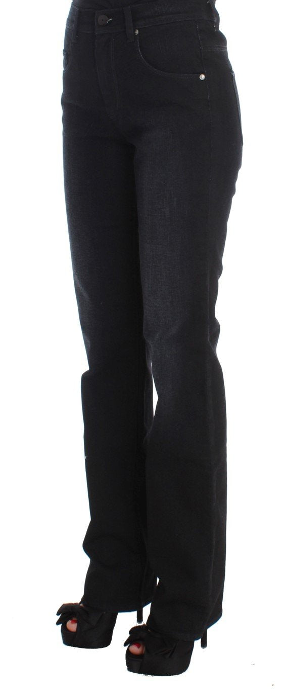 Dark Blue Cotton Blend Bootcut Jeans