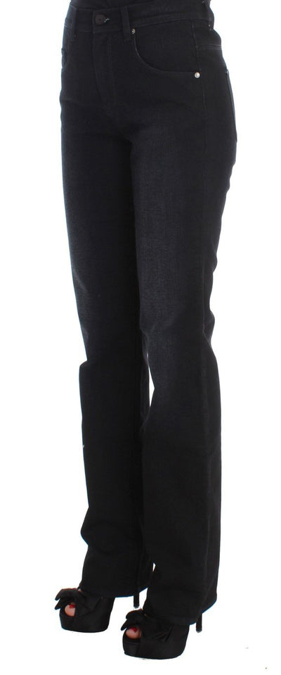 Dark Blue Cotton Blend Bootcut Jeans