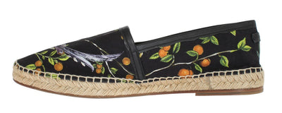 Black Canvas Bird Pattern Espadrilles