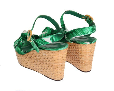 Green Banana Leaf Wedges Platform Sandals
