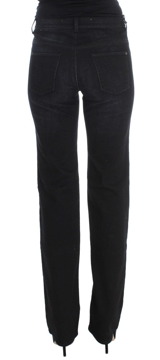 Dark Blue Cotton Blend Bootcut Jeans