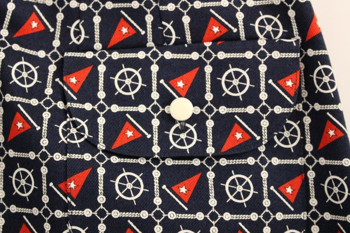 Blue Cotton Sea Motive Waist Skirt