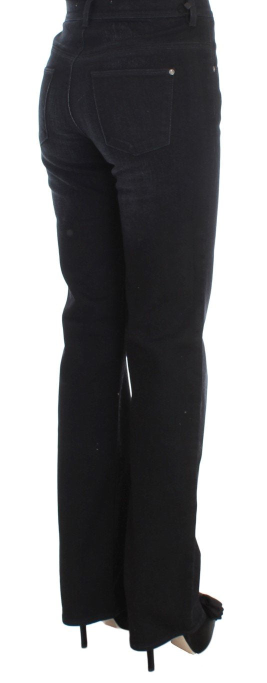 Dark Blue Cotton Blend Bootcut Jeans