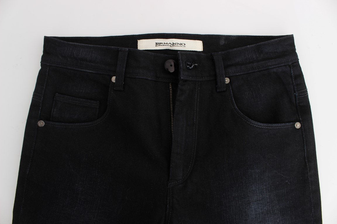Dark Blue Cotton Blend Bootcut Jeans