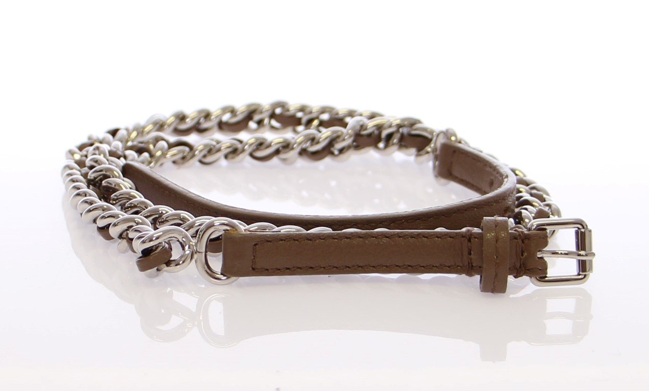 Gray Leather Silver Metal Logo Belt