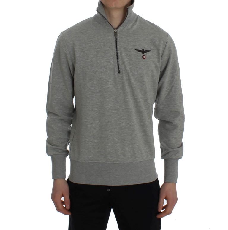 Gray Cotton Stretch Half Zipper Sweater