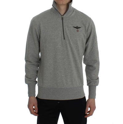 Gray Cotton Stretch Half Zipper Sweater