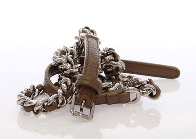 Gray Leather Silver Metal Logo Belt