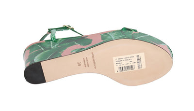 Green Banana Leaf Leather Crystal Sandals