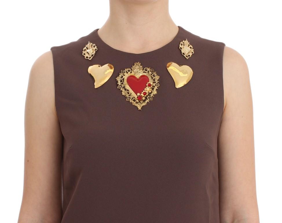 Brown Stretch Shift Gold Heart Dress