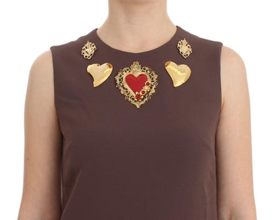 Brown Stretch Shift Gold Heart Dress