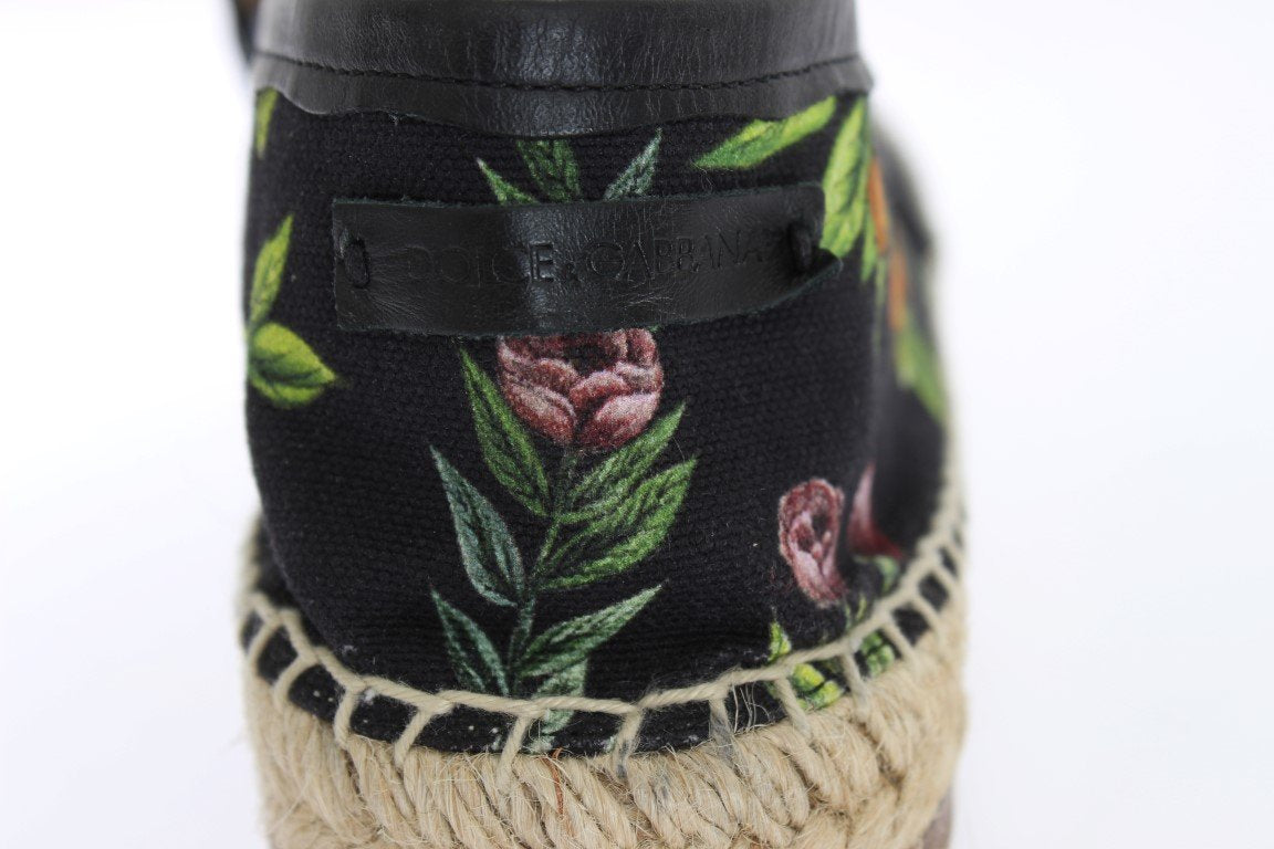 Black Canvas Bird Pattern Espadrilles
