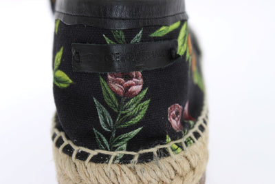 Black Canvas Bird Pattern Espadrilles